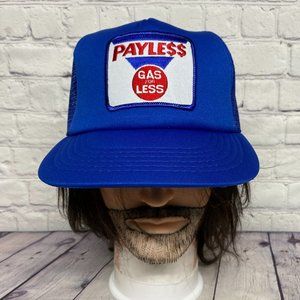 Vintage Hat Cap Snapback Blue Trucker Mesh Payless Gas For Less Embroidered Logo